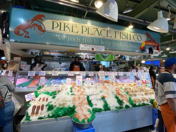Seafood vendor at Pike Place Market