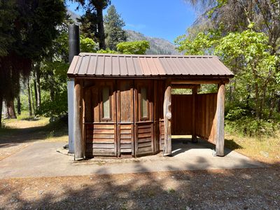 Vault toilet at Moore Point Campground
