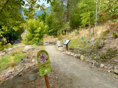 Pollinator habitat trail and sign at Waterfront Park