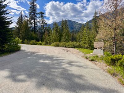 Campground entrance with mountain views
