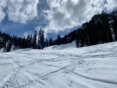 Mushy snow on the lower half of Alpental