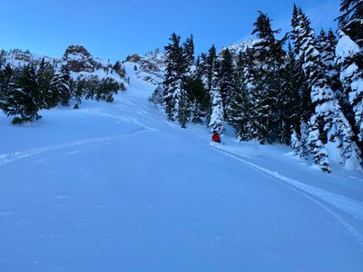 Jeff in the lower section after getting his ski back