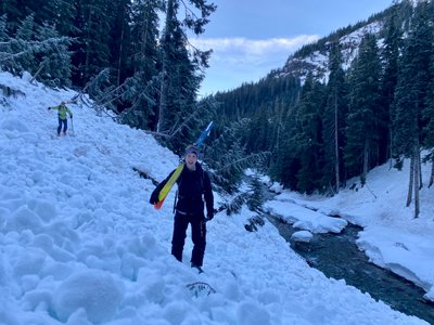 Lucas booting across one of Alta's slide paths