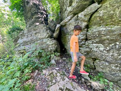 My son near the top of the falls