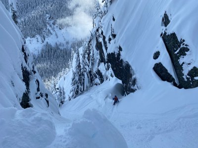 Stefan heading down the couloir