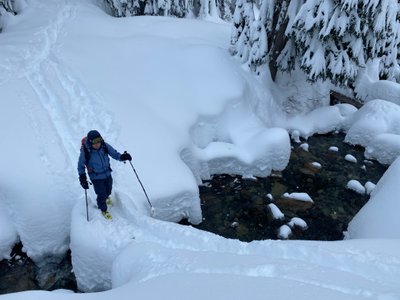 Snow brdige across the South Fork of the Snoqualmie River