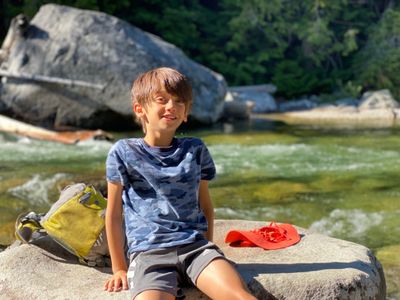 My son enjoying a rest break on Icicle Creek