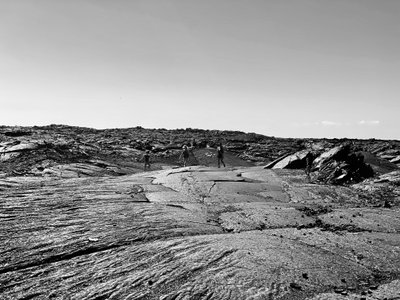 Walking over the lava rock