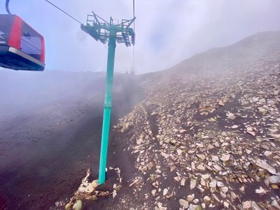 Riding the cable car up Mount Etna