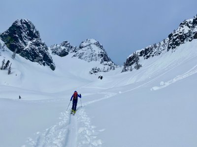 Skinning up towards Chair Peak