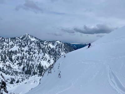 Stefan skiing through the crusty snow