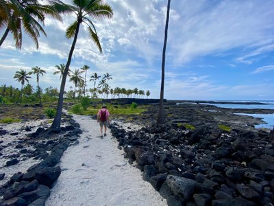 Grandpa walking a trail in the place of refuge