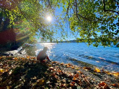 Playing on the shore of Lake Washington