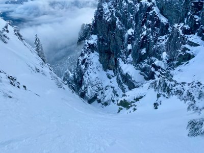Looking down the Slot Couloir
