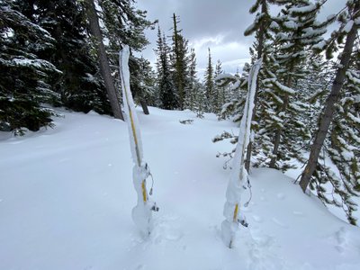 Snow stuck to skins